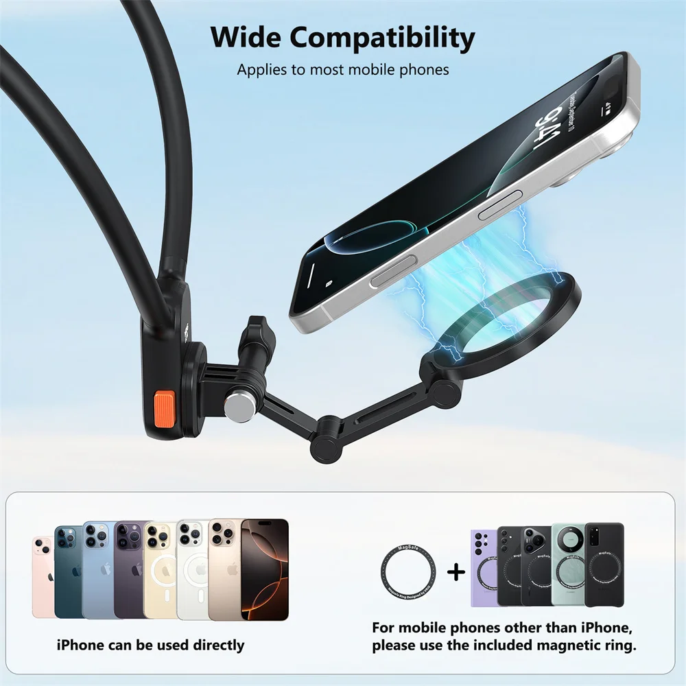 

VRIG MG-27 Magnetic Phone Holder W GoPro Interface POV Holder For Iphone 16 Android Magsafe Riding Fixed Neck Stand Tripod
