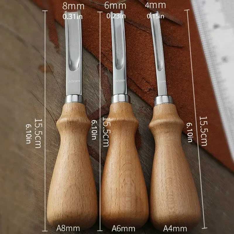 3 Kinds Size A4mm A6mm A8mm Practical Leather Craft Edge Beveler Skiving Beveling Knife DIY Cutting Hand Tool with Wood Handle