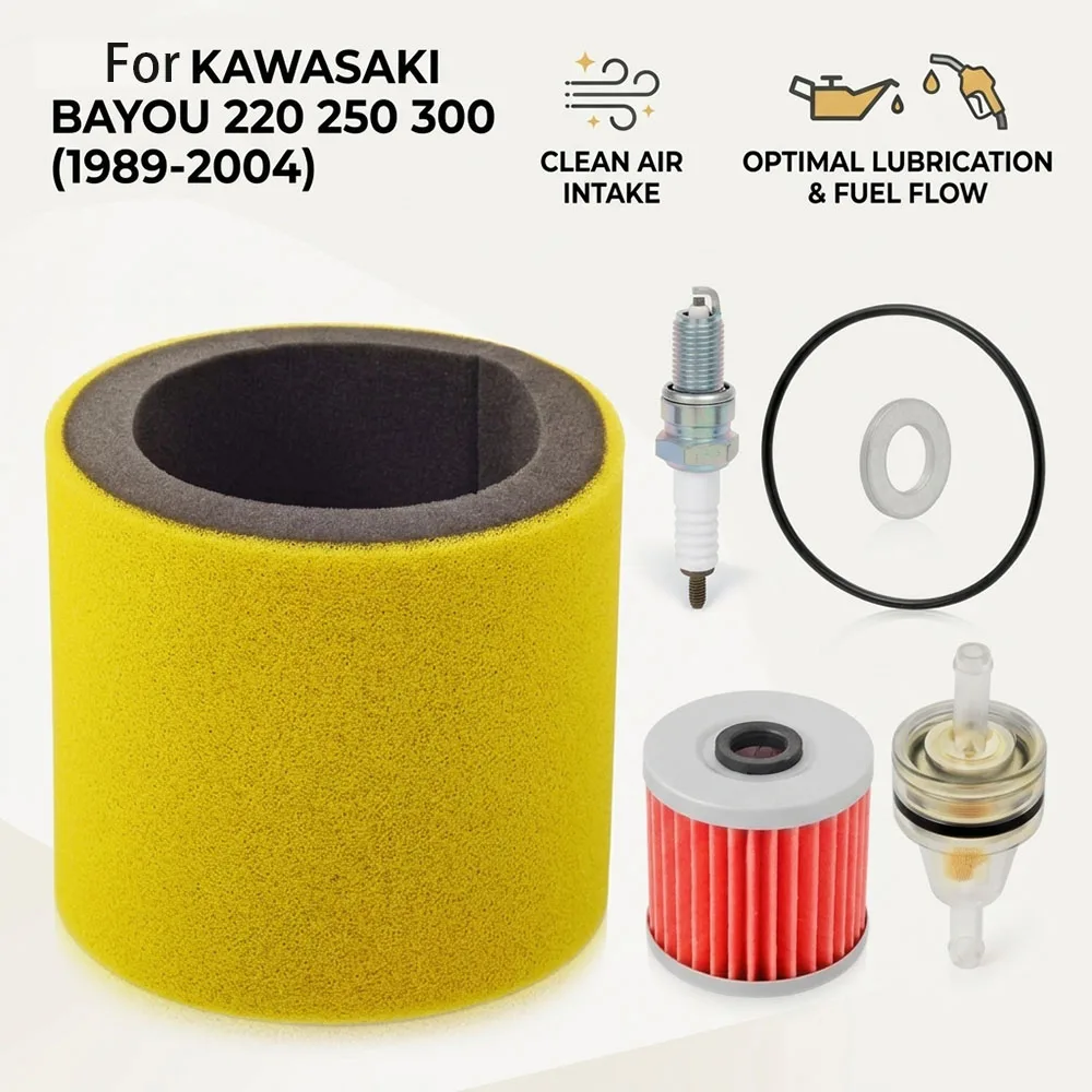 Maintenance Kit Air Oil Fuel Filter Spark Plug for Kawasaki Bayou 220 KLF220 250 KLF250 300 KLF300 2x4 4x4 1988-2011 Tune Up Set