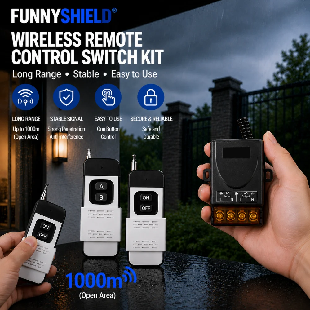 FUNNYSHIELD 433MHz Wireless Remote Control Switch AC 220V Relay Module 1000 Meters RF Receiver for Garage Curtain Home Appliance