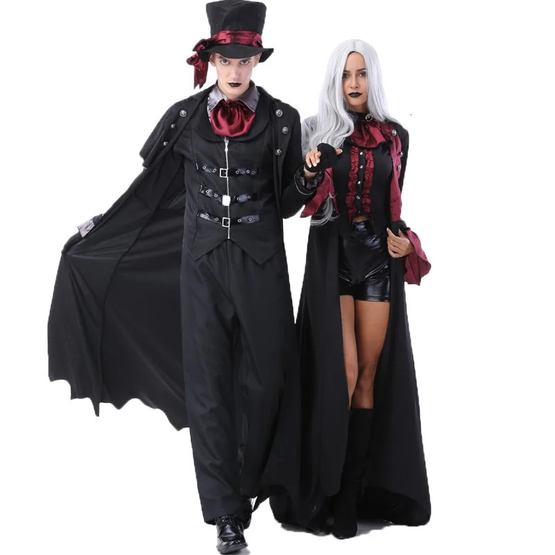 Novo adulto vampiro trajes das mulheres dos homens festa de halloween vampiro casal filme cosplay fantasia roupa vestidos