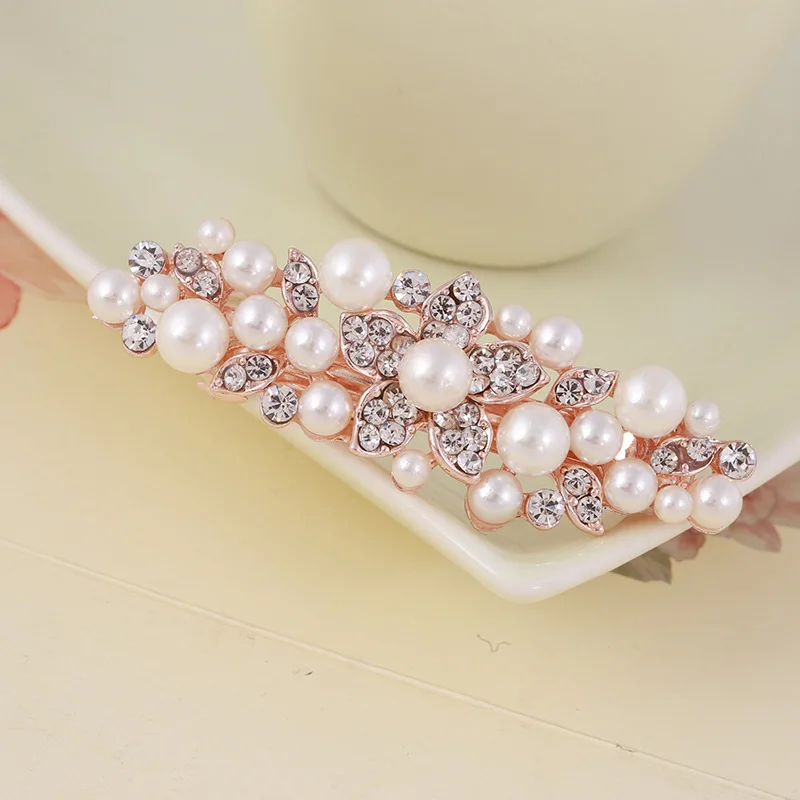 New exquisite pearl flower spring hairpin luxury rhinestone top clip back head hairpin elegant female fashion hair accessories