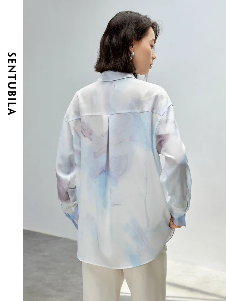 SENTUBILA Art Print Casual Shirt for Women 2024 Autumn Loose Turn-down Collar Long Sleeve Shirts & Blouses Womens Tops 143C56429