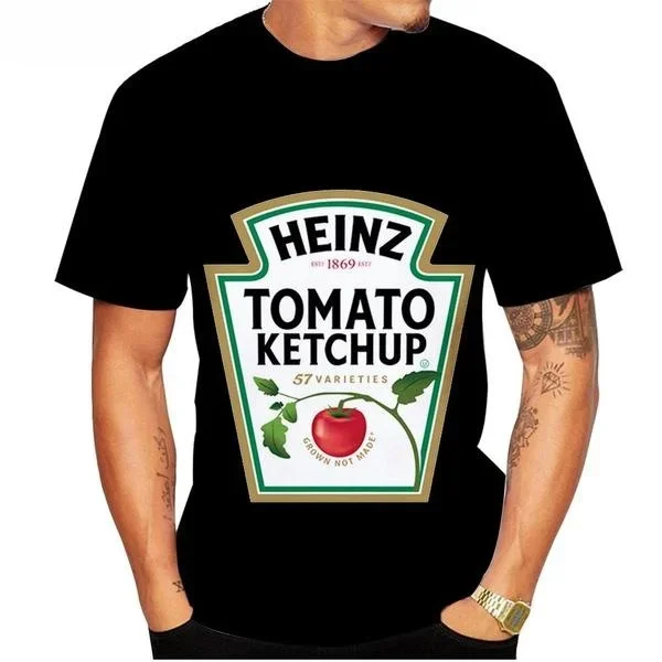 Men's and Women's T-Shirts Street Casual Fashion Hip-hop Crewneck Short Sleeve New Fashion Summer Heinz Tomato Ketchup