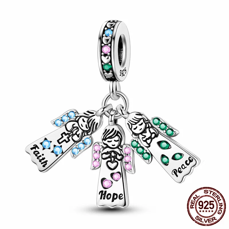 

S925 sterling silver angel three sisters charm beads, perfect for creating original bracelets; a great DIY jewelry gift for wome