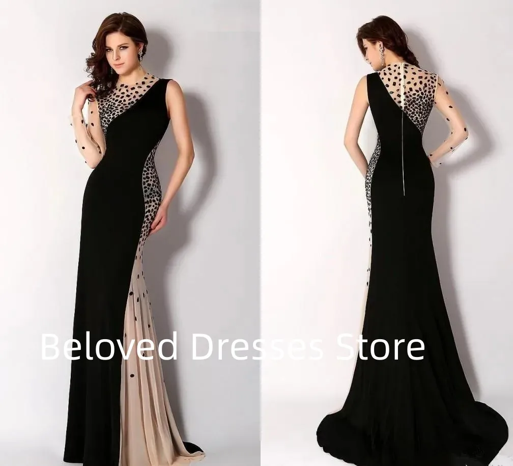 Elegant Dubai Mermaid Formal Evening Dresses with Black Contrast Set Crystal Beads for Women\'s SpecialOccasion DressesProm Dress