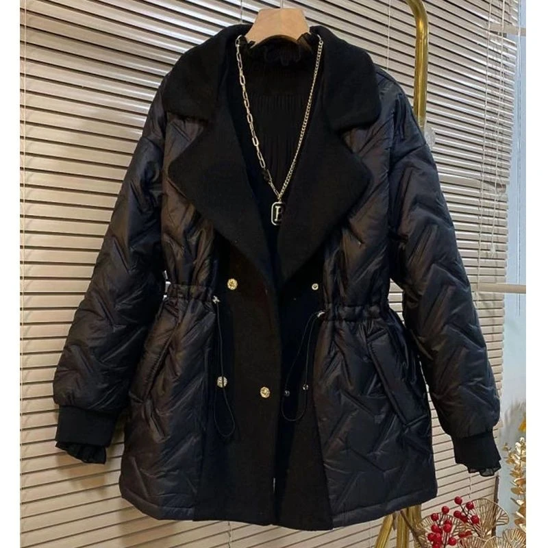 Winter New Parkas Women Down Cotton Jacket Large Lapel Elastic Waist Snow Outwear Female Fashion Warm Waterproof Coat
