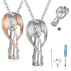 Cremation Jewelry with Angel Wing Lady Stainless Steel Urn Necklace Pendant Memorial Ashes Keepsake for Women Girls