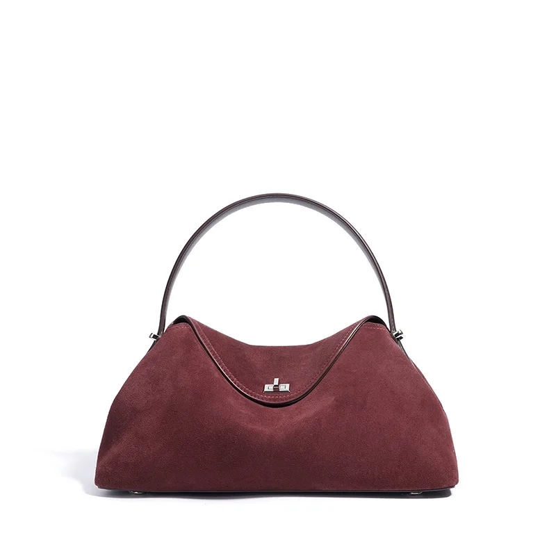 Women Fashion Coffee Noble Handbag Lady Matte Suede Genuine Leather Shoulder Bags Girls Valentine Day Gifts Messenger Bags