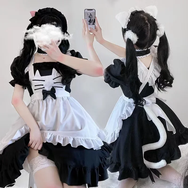 Cute cat maid outfit black and white maid restaurant cosplay dress cute girl lolita lolita uniform