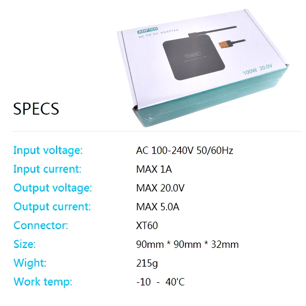 ToolKitRC ADP100 100W 20V Power Supply With XT60 Output Adapter For M6D M6 M7 M6DAC ISDT Q8 Q6 GT Power Hota HTRC SkyRC Charger