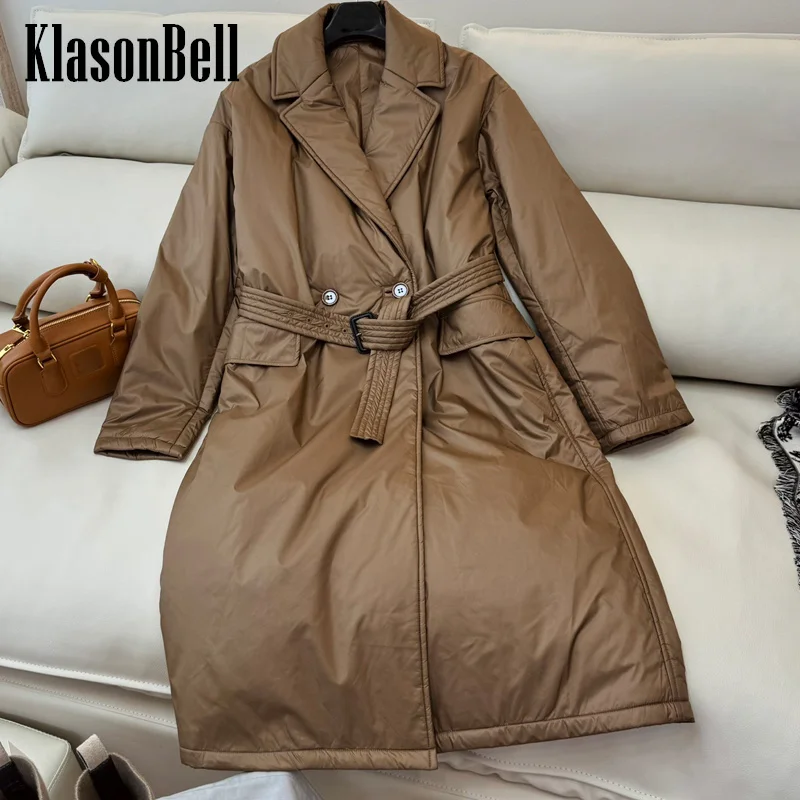 8.28 KlasonBell-Women Temperament Camel Hair Long Parkas Lapel Collar Double Breasted Sashes Collect Waist Keep Warm Coat