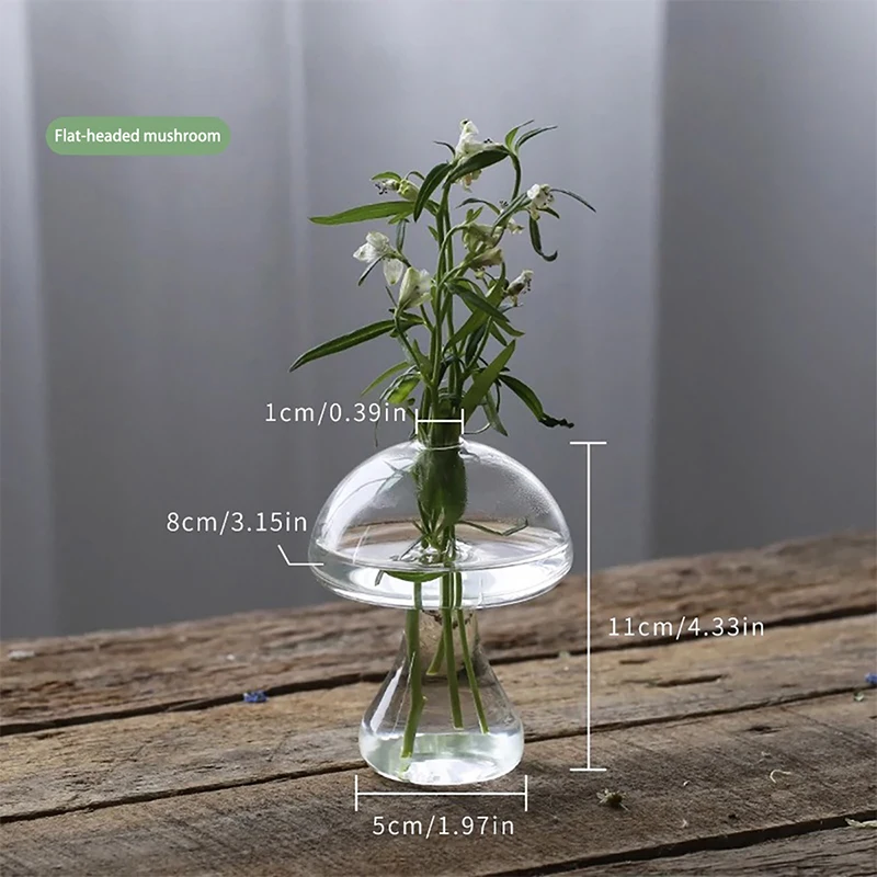 مزهرية فطر إبداعية مزهرية زجاجية شفافة للزراعة المائية ديكور منزلي تتميز بزخرفة مزهرية للعلاج العطري #5