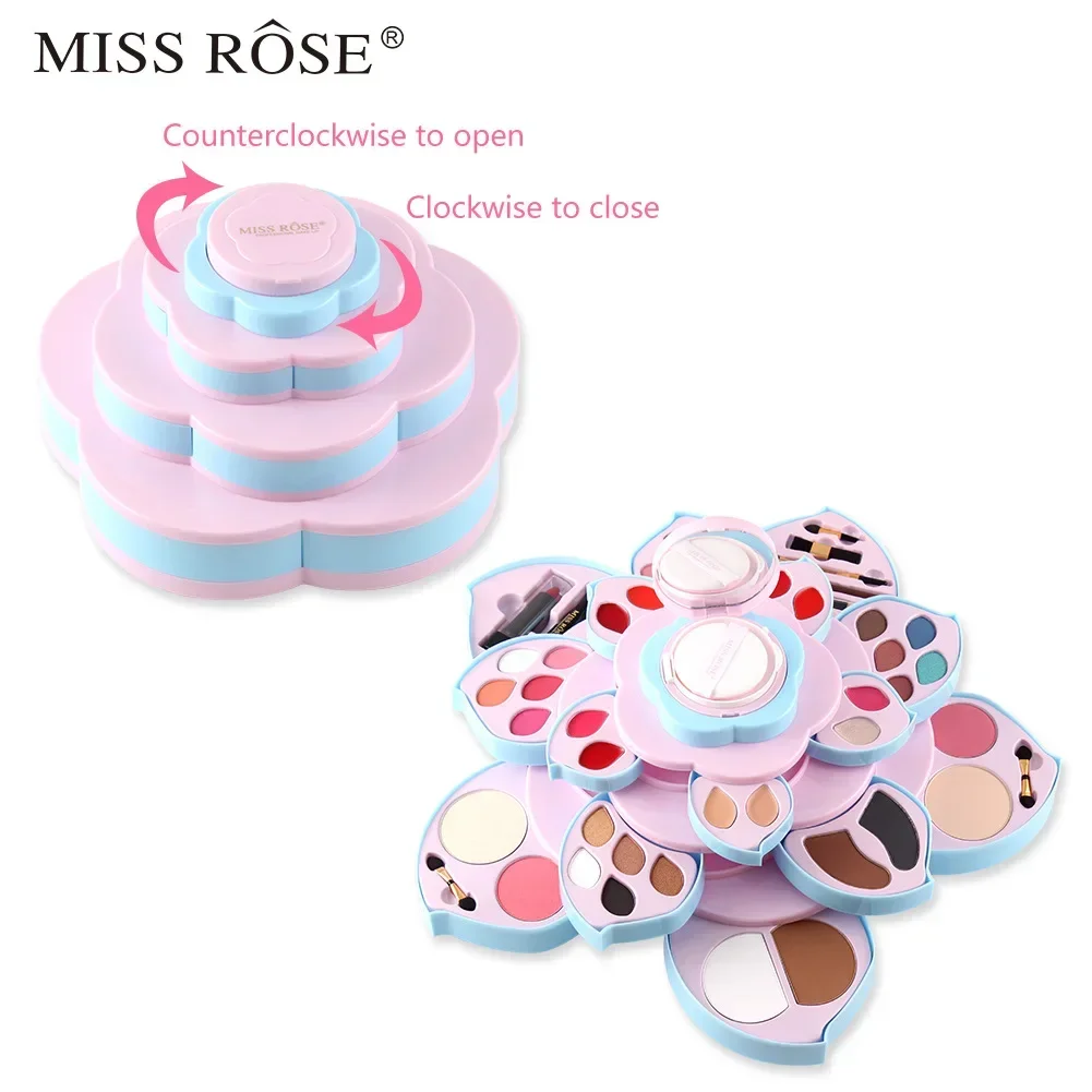 MISS ROSE-Coffret de maquillage professionnel rotatif, kit complet, palette de fards à barrage pailletés, fond de teint en poudre, cadeaux cosmétiques pour femmes