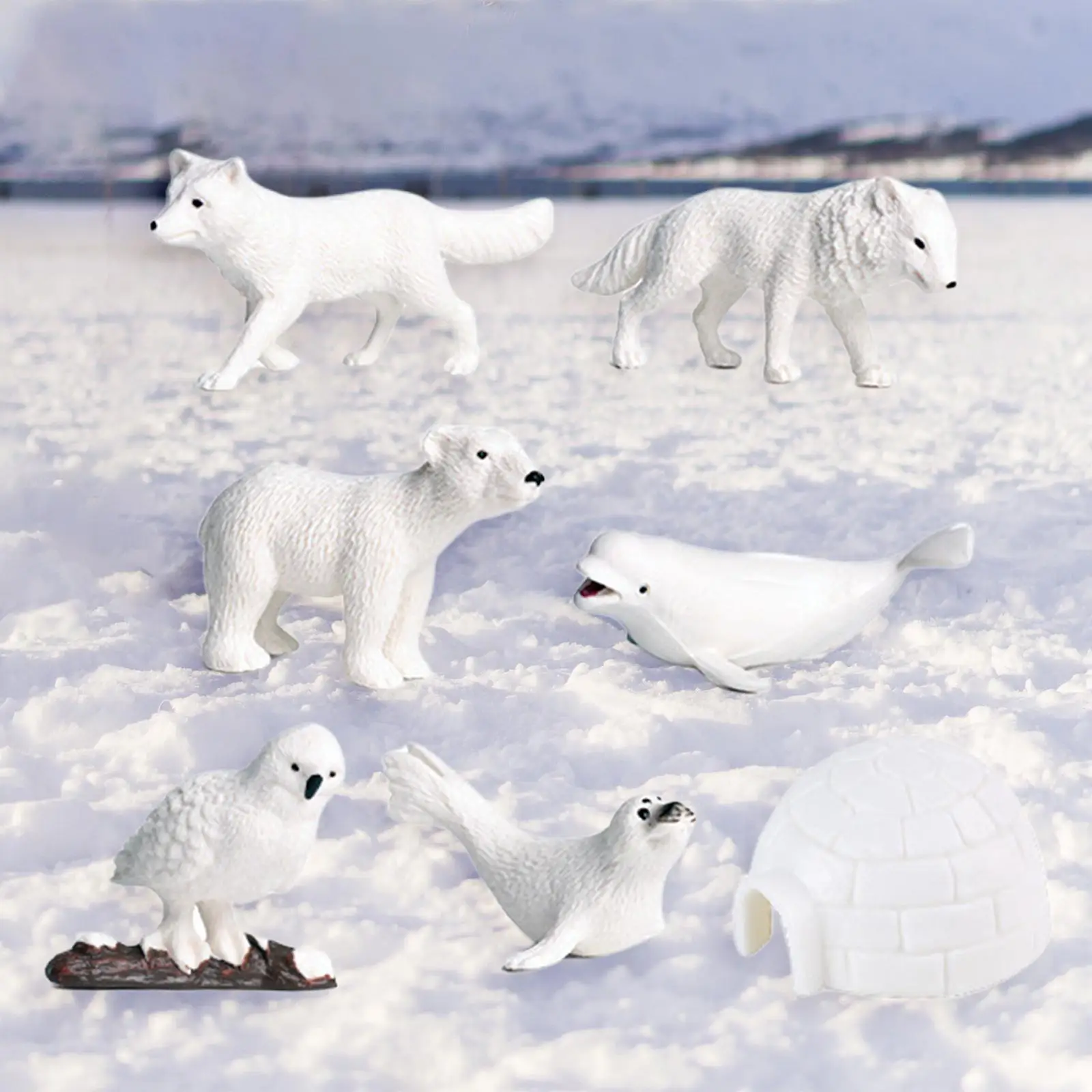 2x Animal Figurines Arctic Animals Toys for Home Decor Toddlers Kids Birthday Gift