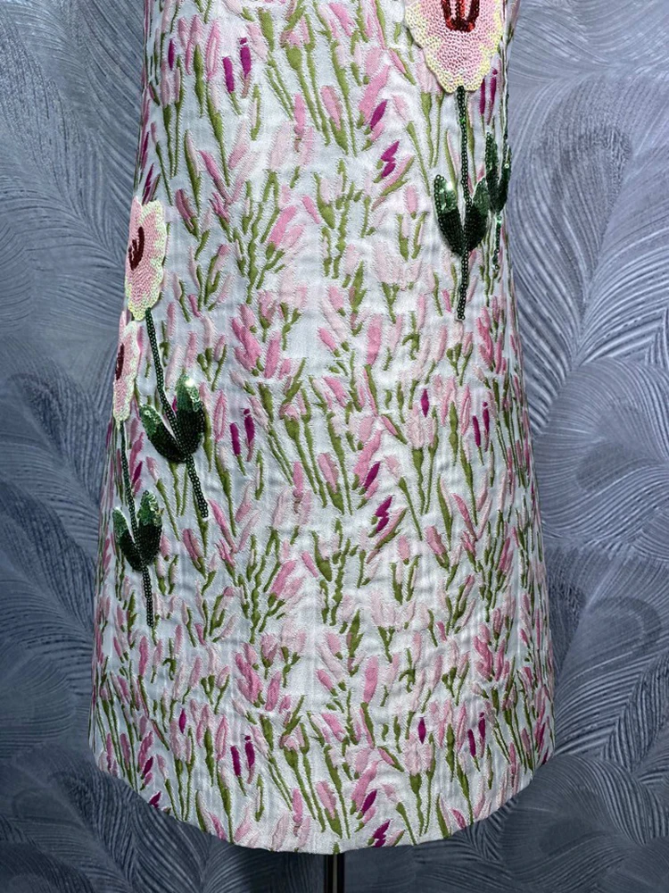 DLDENGHAN Vestido sin mangas con cuello redondo y apliques de lentejuelas para mujer, chaleco de Jacquard Vintage, moda de primavera, nuevo