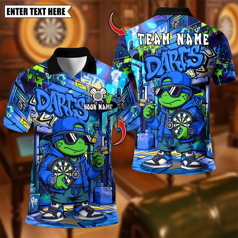 Trendy Turtle Graphic Darts Polo Shirts For Men Fashion Summer Short Sleeve Custom Name Team Name Polo Shirt Cool Oversized Tops