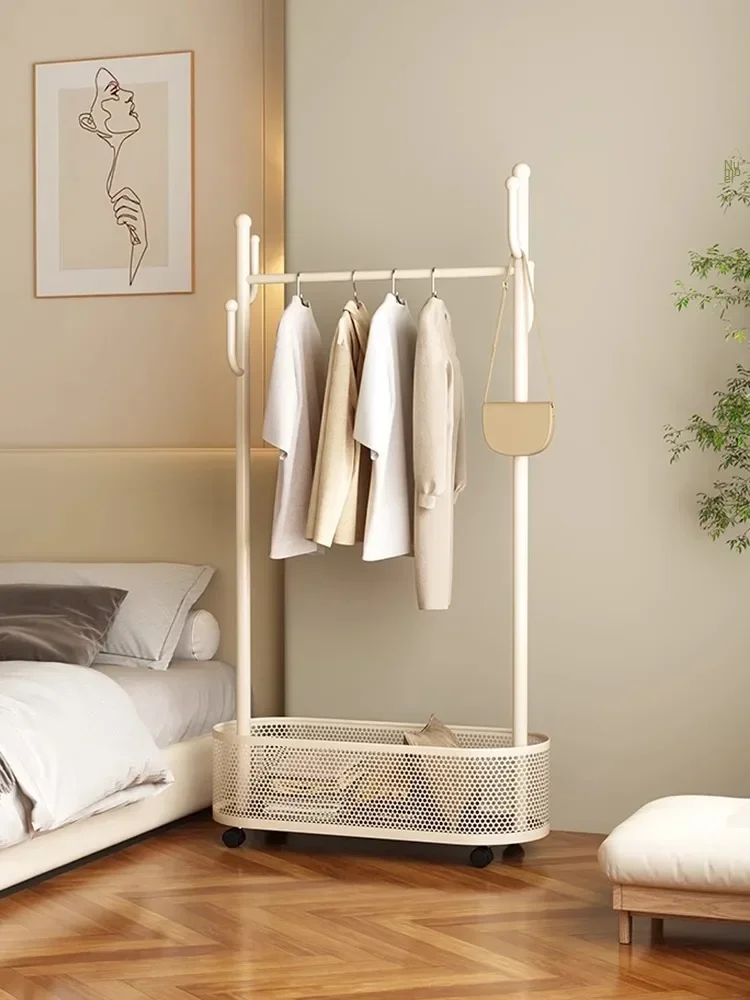 Bedroom integrated coat rack,removable and does not occupy space,bedside clothes hanger,cream style storage dirty clothes basket