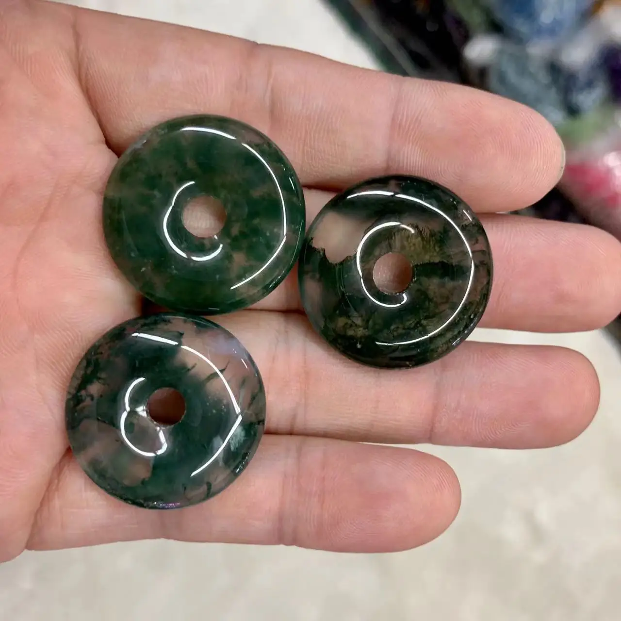 25-28mm Donut Shape Moss Agate Beads Natural Stone Diy Loose Beads For Jewelry Making 1 Piece Wholesale !