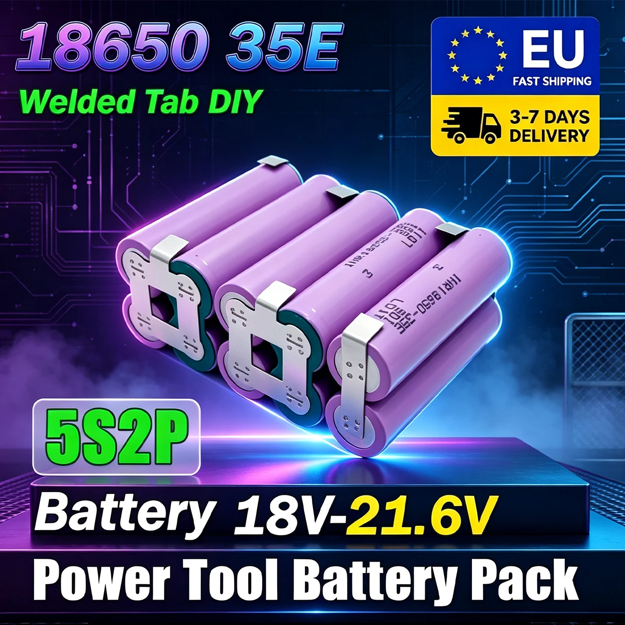 Pacco batteria 18 V/21,6 V 9.000 mAh 5S2P per avvitatori e trapani elettrici, dotato di celle 18650-35E e di un processo di saldatura personalizzato con fogli di nichel