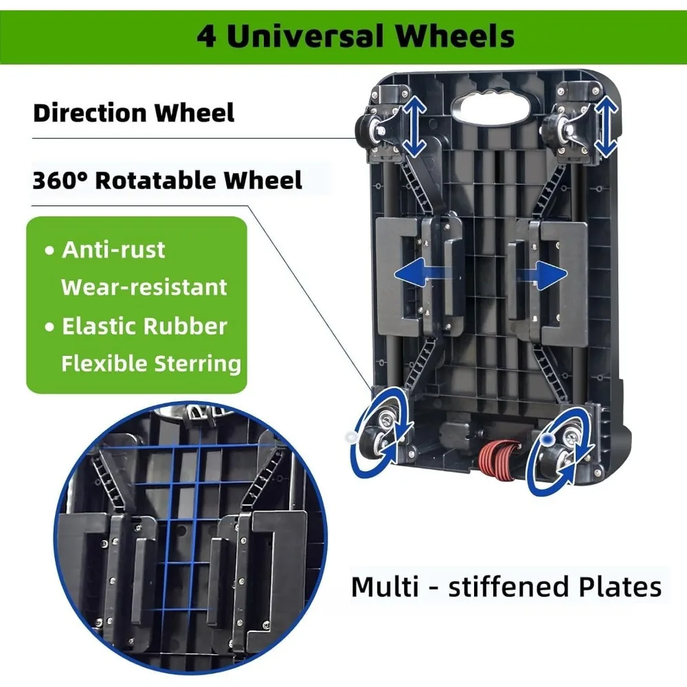 عربة محمولة قابلة للطي شديدة التحمل بسعة أمتعة 220 رطلًا وعجلات قابلة للطي ومقبض قابل للتمديد
