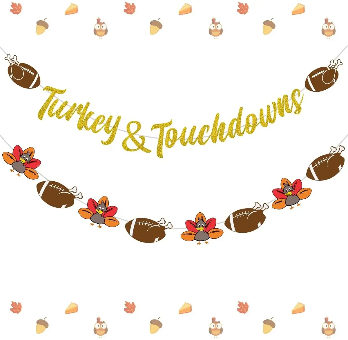 

Gold Glitter Turkey & Touchdowns Banner Decorations for Thanksgiving Party