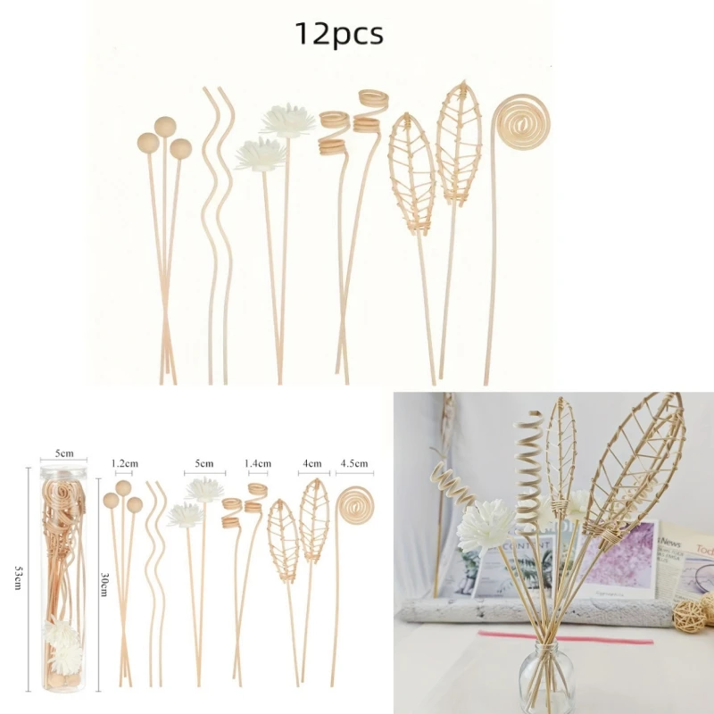 

12PCS Incense Ornaments Lotus Series Flower Rattan Sticks Fireless Fragrances Reed Diffuser Stick Diy Ornaments Home Decor