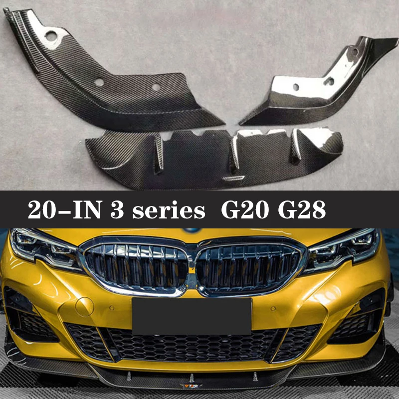 For BMW 3 Series G20 G28 330i 325i 2019-2022 Carbon Fiber Car Front Bumper Diverter Spoiler Diffuser Front lip chin body kit