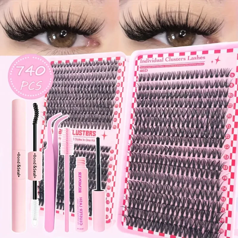 740 قطعة/280 قطعة الرموش الصناعية 304050D سعة كبيرة رمش مجموعة كتب مع فرشاة الغراء الملقط إزالة أدوات تطعيم السائل