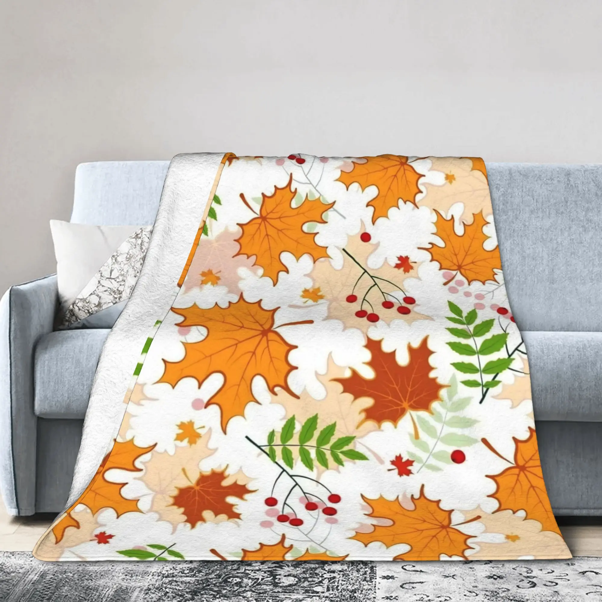 Maple Fallen Leaves Knitted Blanket Flannel  Lightweight Throw Blanket for Car Sofa Couch Bedroom Quilt