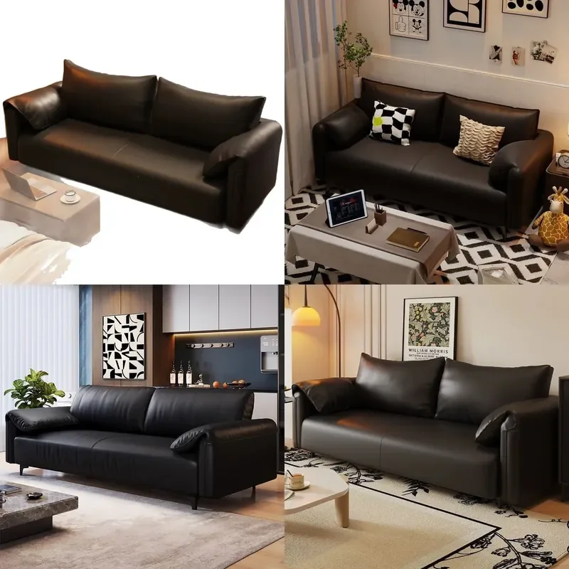 Compact Fabric Sofa with Elephant Ear Armrests Straight Design for Small Apartment Living Room Rental Homestay 2-3 Seater
