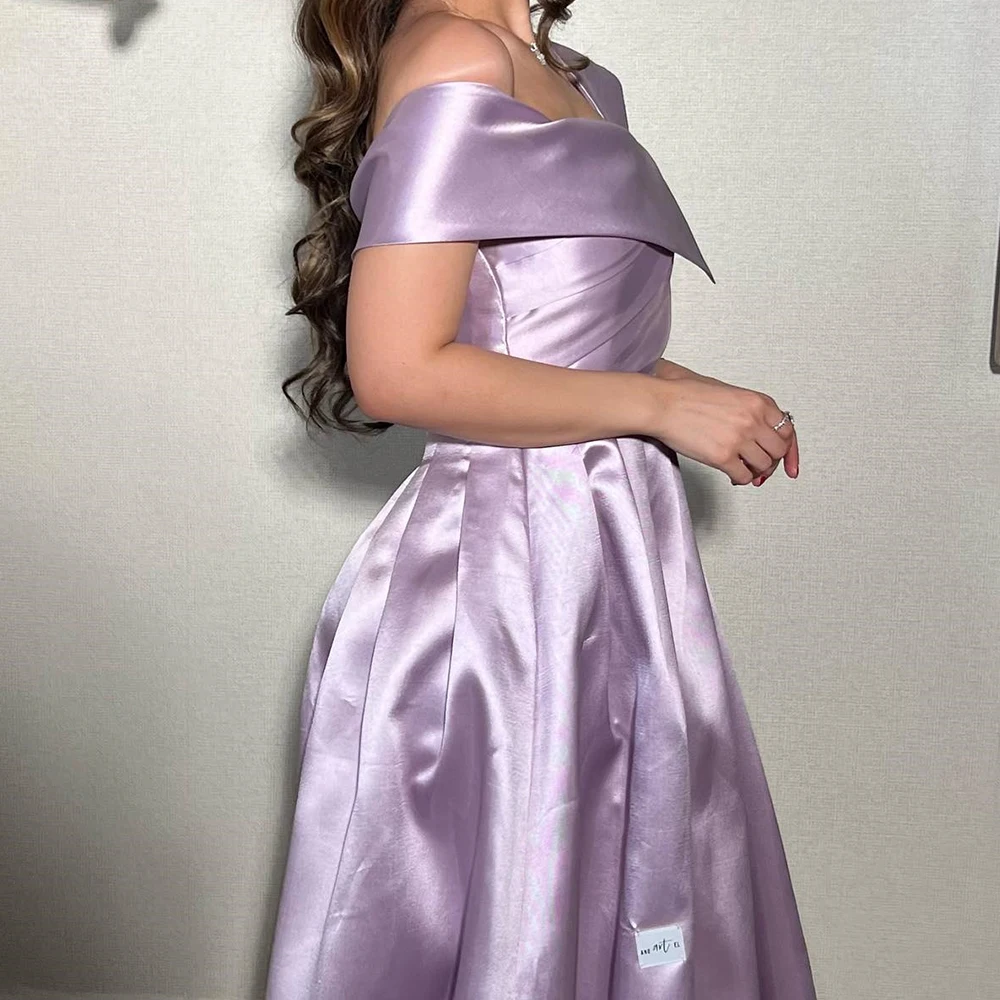 Customized Temperament Satin A-Line Off the Shoulder Evening Dress High Quality Floor Length vestidos para mujer