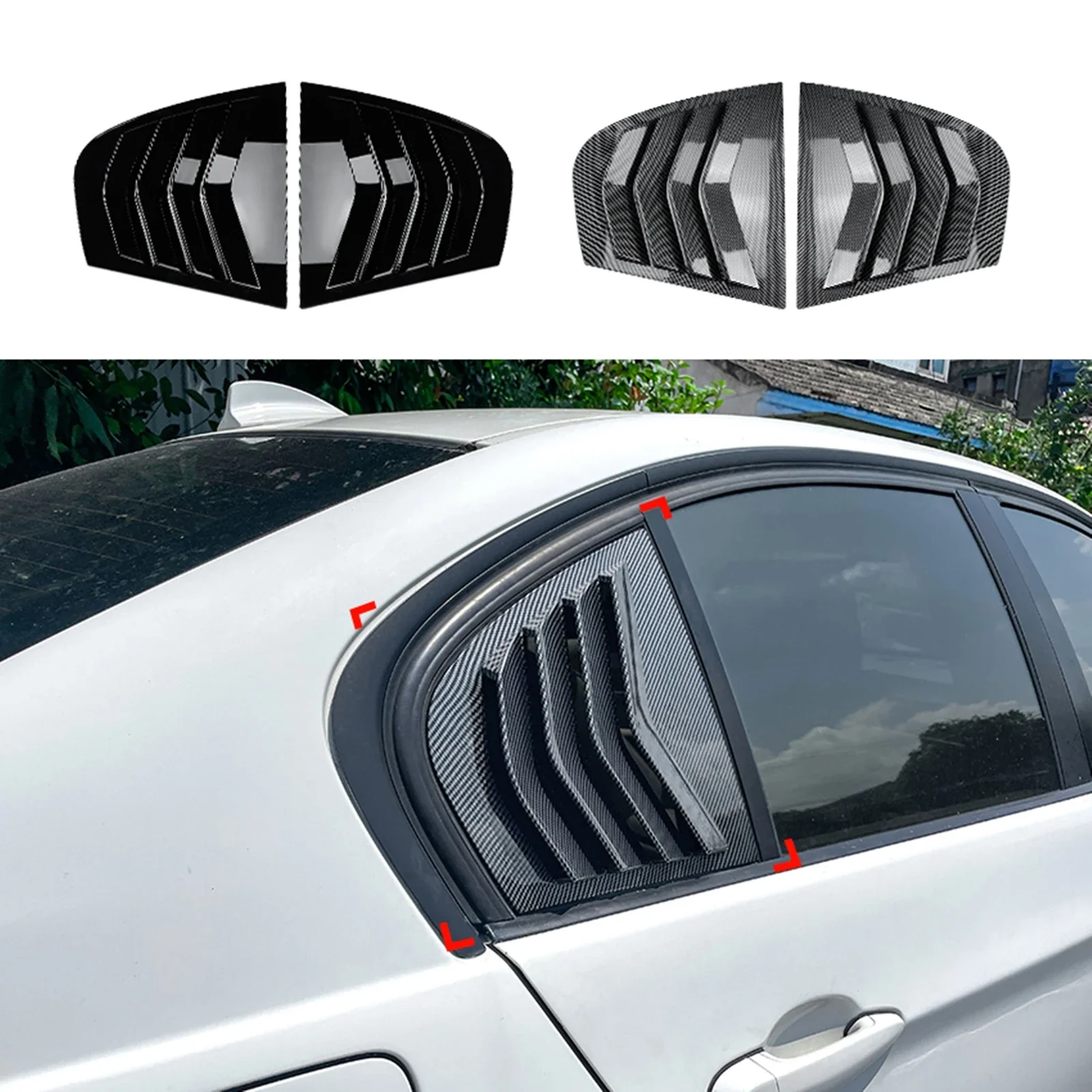 

New！ For BMW 3-Series E90 320i 330i 325i 318i M3 2005-2011 Carbon Fiber Look/Gloss Black Rear Side Window Louver Shutter Trim Co