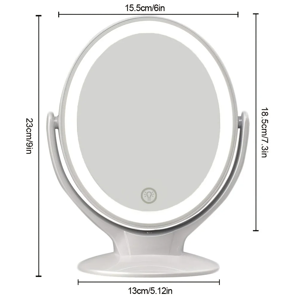 Espelho de maquiagem com luz, espelho de ampliação dupla face 1X/7X, recarregável por USB, °   Espelho LED autônomo giratório para maquiagem