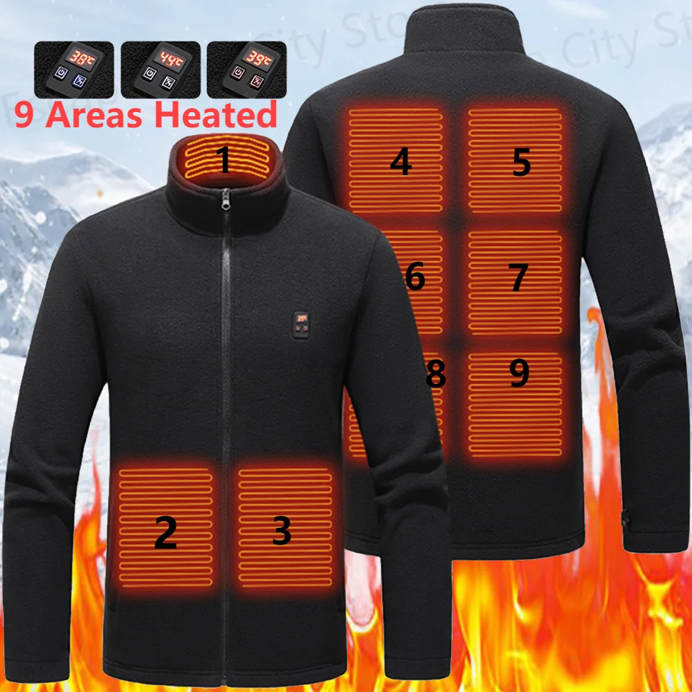 9 Heated Area Heated Zip Up Coat USB Charging Heating Jackets Coat Warm Heated Sweater 3 Gear Temperature for Outdoor Activities