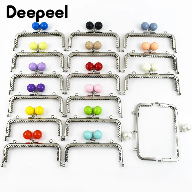 1Pc Deepeel 12.5cm Metal Bag Handle for Women Purse Frame Colored Bead Handbag Kiss Clasp DIY Sewing Brackets Bags Accessories