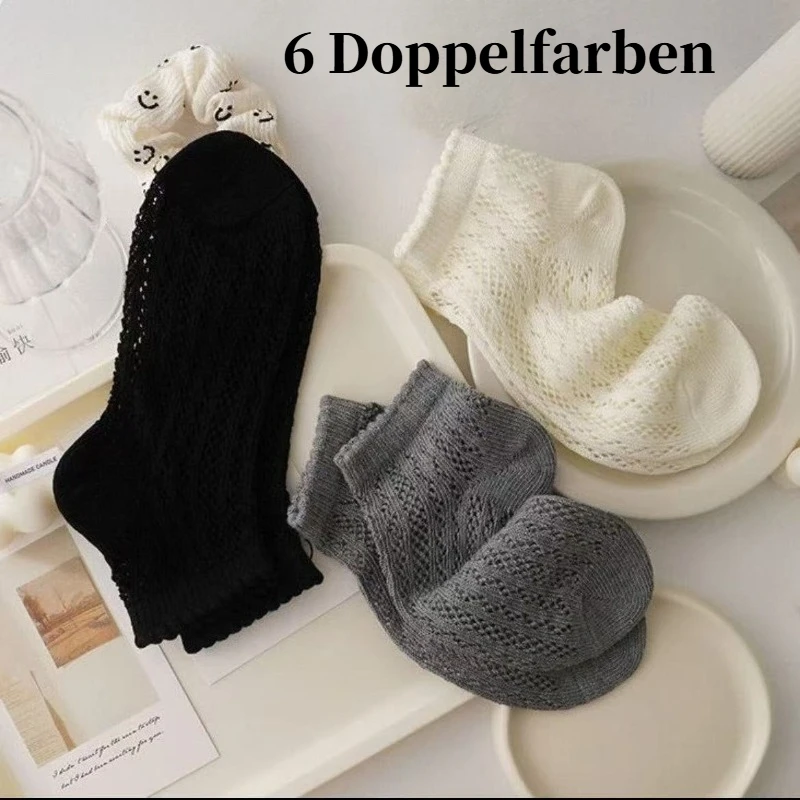 

6 pares de calcetines bonitos simples de algodón liso degradado fino de verano para mujer