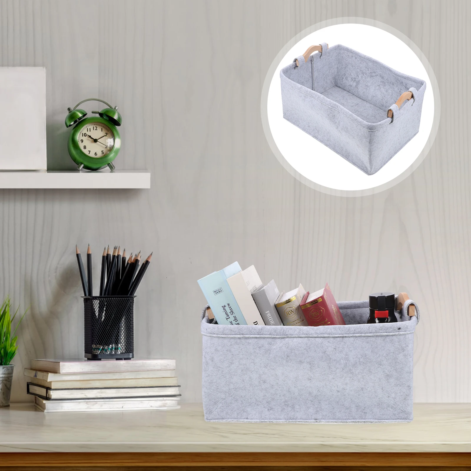 

Felt Storage Basket for Shelves Household Desktop Organizer Bamboo Home Baskets