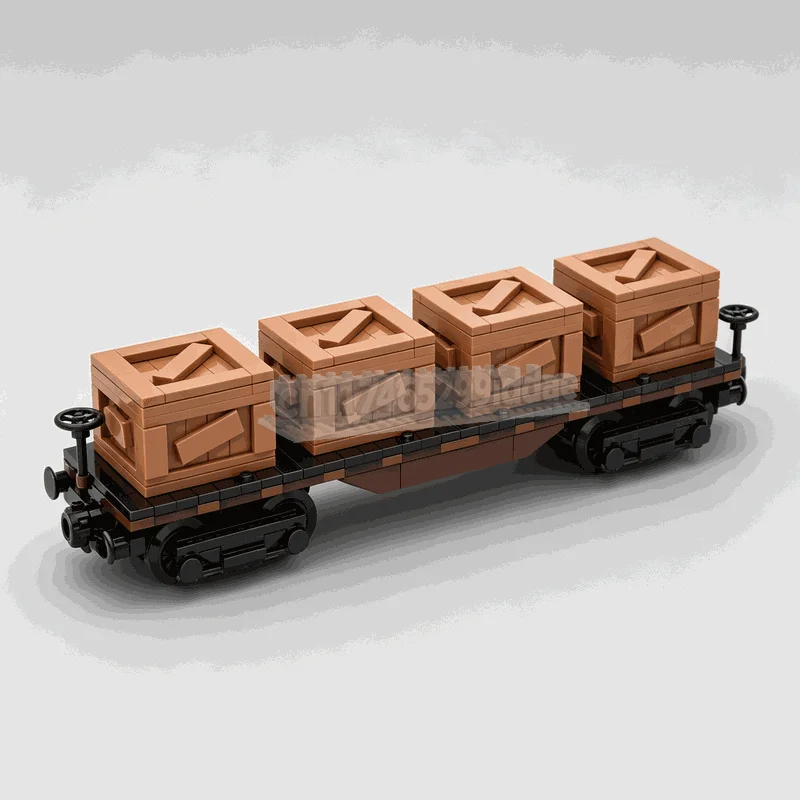 445PCS Train Flatcar With Crates Cargo Model Building Blocks DIY Creative Assembly Railway Custom Puzzle Educational Toy Gifts