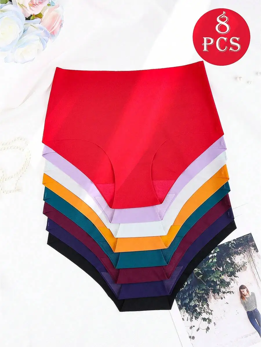 

8 Pieces Solid Color Seamless Womens Briefs Soft Comfortable Daily Wear