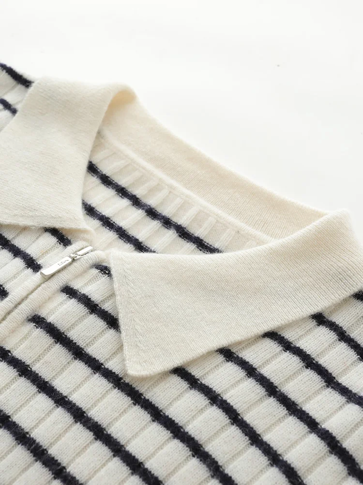 Gola polo feminina macio quente preto branco listrado pulôver 100% camisola de caxemira outono inverno simples moda roupas topos