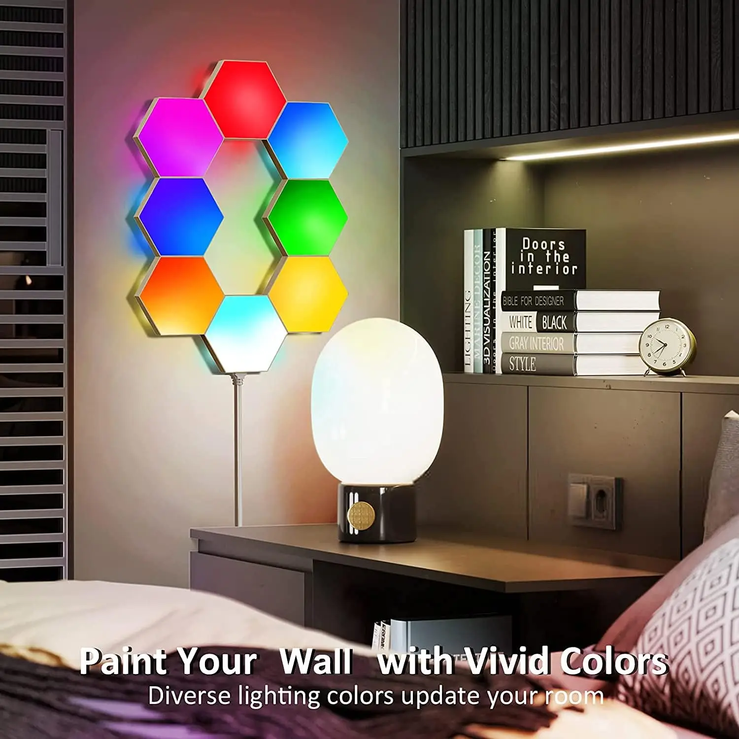 Smart RGB Multicolored LED Wall Decor Lamp Light Fixture Hexagon Led Bedroom Living Room Morden Indoor Decorations Wall Lights