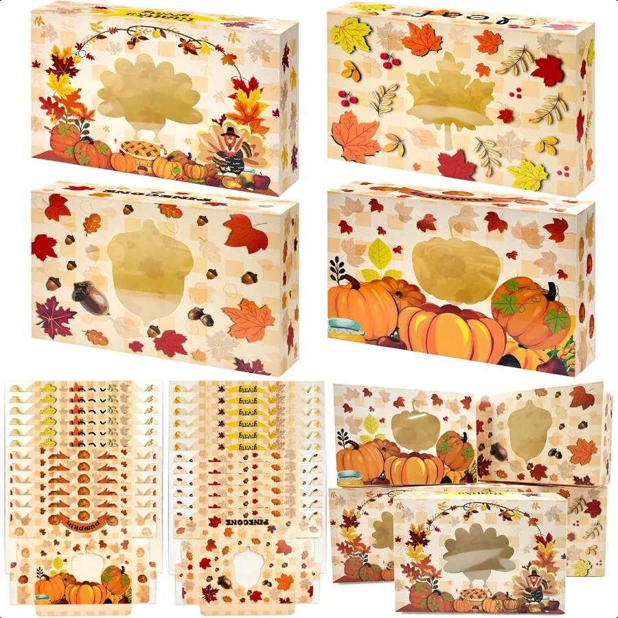 24 Stück Herbstboxen mit Fenster, Herbst-Ahornblatt, Geschenk, Karton, Papiertraktationsboxen für Herbsternte, Hochzeit, Erntedankfest, Party