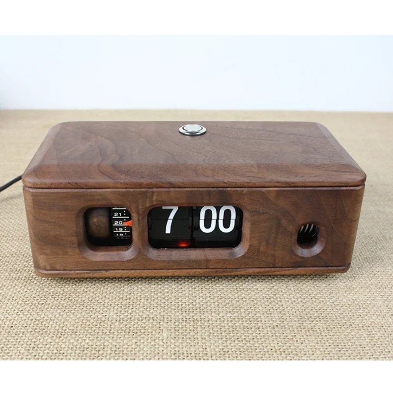 Black walnut solid wood mechanical page turning alarm clock, retro DIY creative clock