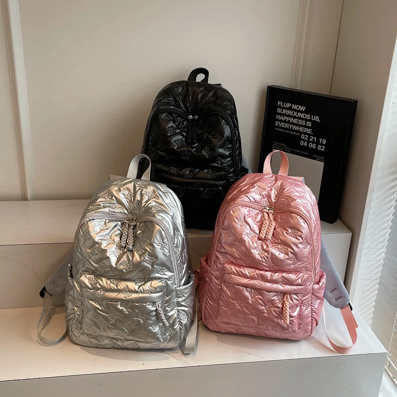

2025 Stylish Shiny Backpack for Women, Large Capacity School Bag, Trendy College Rucksack with Laptop Compartment