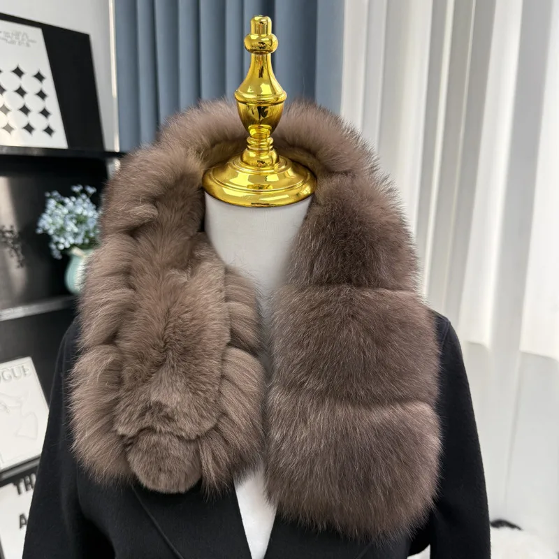 New Double-sided Fox Fur Neck Warmer For Women Winter Real Fur Collar Scarf Winter Warm Fur Hood Trim Ladies Luxury Furry Scarf