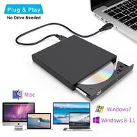 USB 2.0 Slim External DVD RW CD VCD Writer Drive Burner Reader Player Optical Drives For Laptops PC Windows 11 10 Linux OS Mac