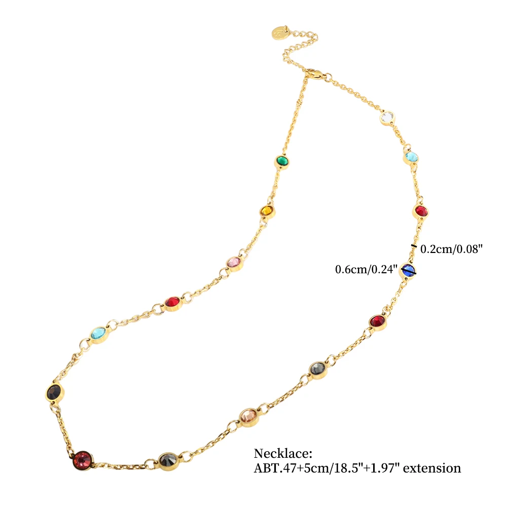 JINHUI Colorful BEJEWELED NECKLACE Stainless Steel Chain for Women Trendy 15 Birthstone Crystal Necklace Waterproof Jewelry New