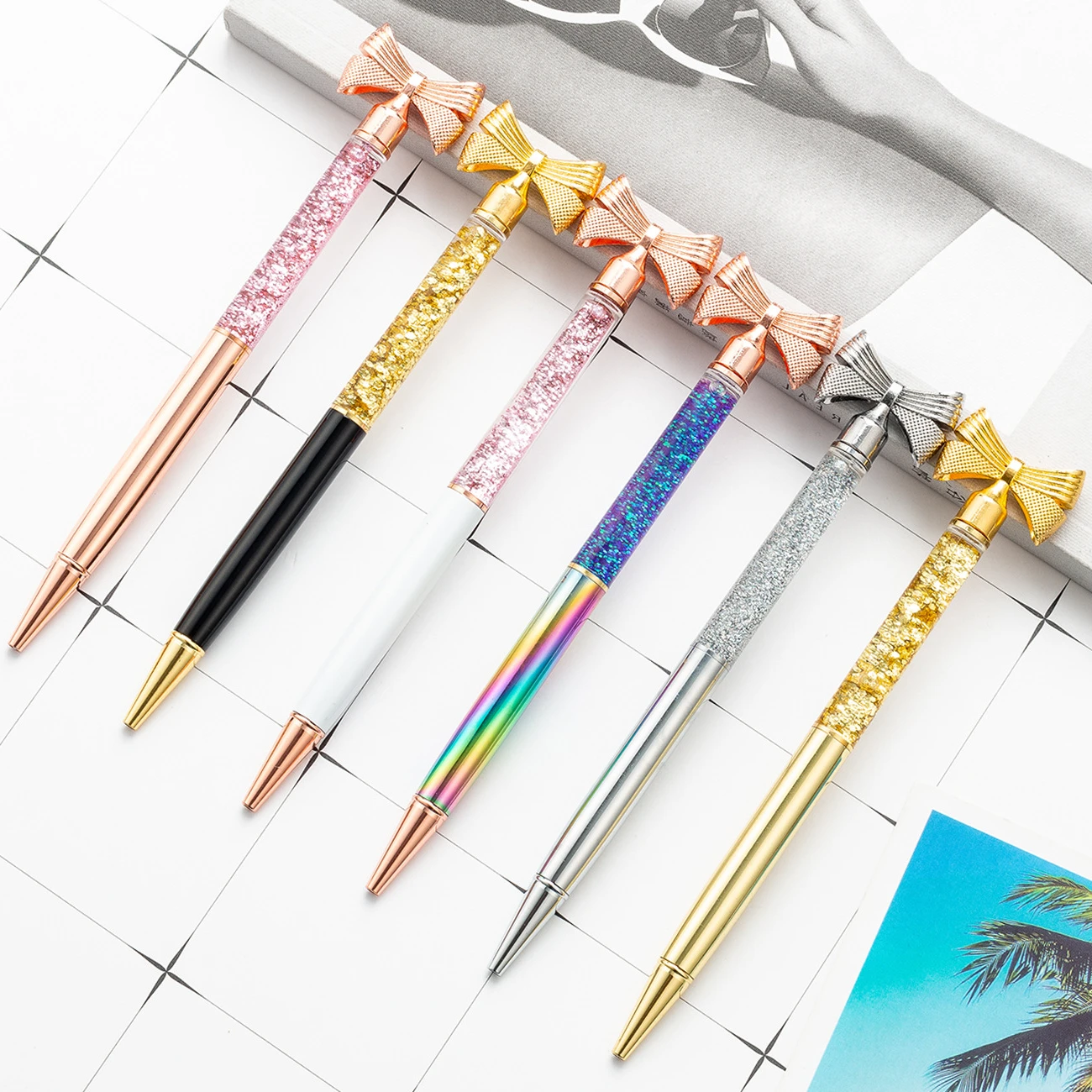 Ellen Brook 1 PCS Kawaii School Office Supply Stationery Cute Bow Metal Luxury High Quality Spinning Wedding Sweet Ballpoint Pen