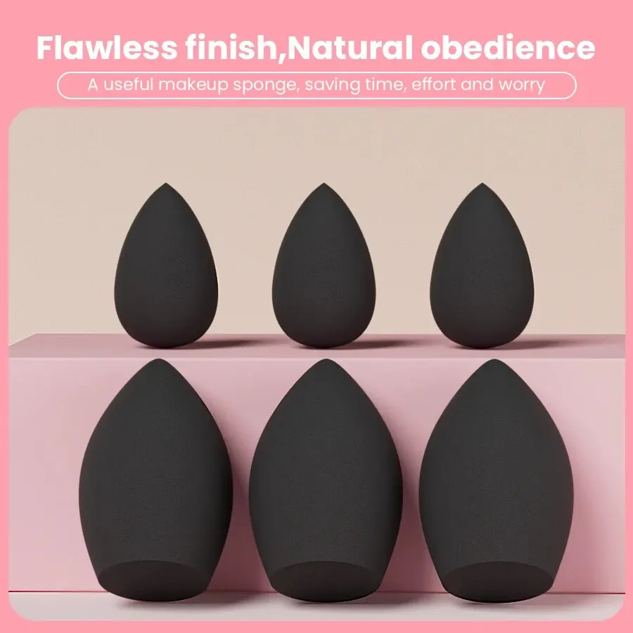 6 مجموعات من إسفنجة المكياج المكونة من قطرات الزيتون الأسود، جافة ورطبة، سهلة التنظيف، مناسبة لسيناريوهات متعددة